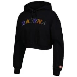 The Wild Collective Women's Black Baltimore Ravens Cropped Pullover Hoodie -Mitchell & Ness store DSCO1158161869 1007 ALT2