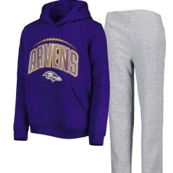 Outerstuff Youth Purple/Heather Gray Baltimore Ravens Double Up Pullover Hoodie & Pants Set