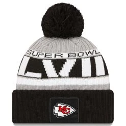 Men's New Era Black Kansas City Chiefs Super Bowl LVII Cuffed Pom Knit Hat