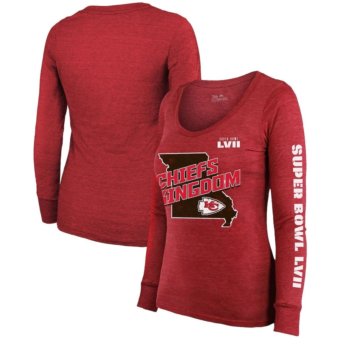 Majestic Threads Women's Threads Red Kansas City Chiefs Super Bowl LVII Local Phrase Tri-Blend Long Sleeve Scoop Neck T-Shirt 4 Majestic Threads Women's Threads Red Kansas City Chiefs Super Bowl LVII Local Phrase Tri-Blend Long Sleeve Scoop Neck T-Shirt - Image 2