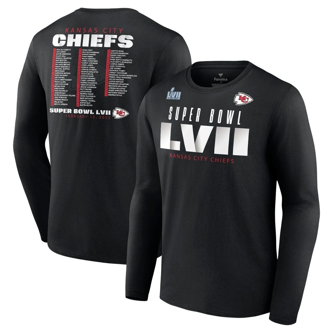 Fanatics Branded Men's Black Kansas City Chiefs Super Bowl LVII Varsity Roster Long Sleeve T-Shirt 3 Fanatics Branded Men's Black Kansas City Chiefs Super Bowl LVII Varsity Roster Long Sleeve T-Shirt
