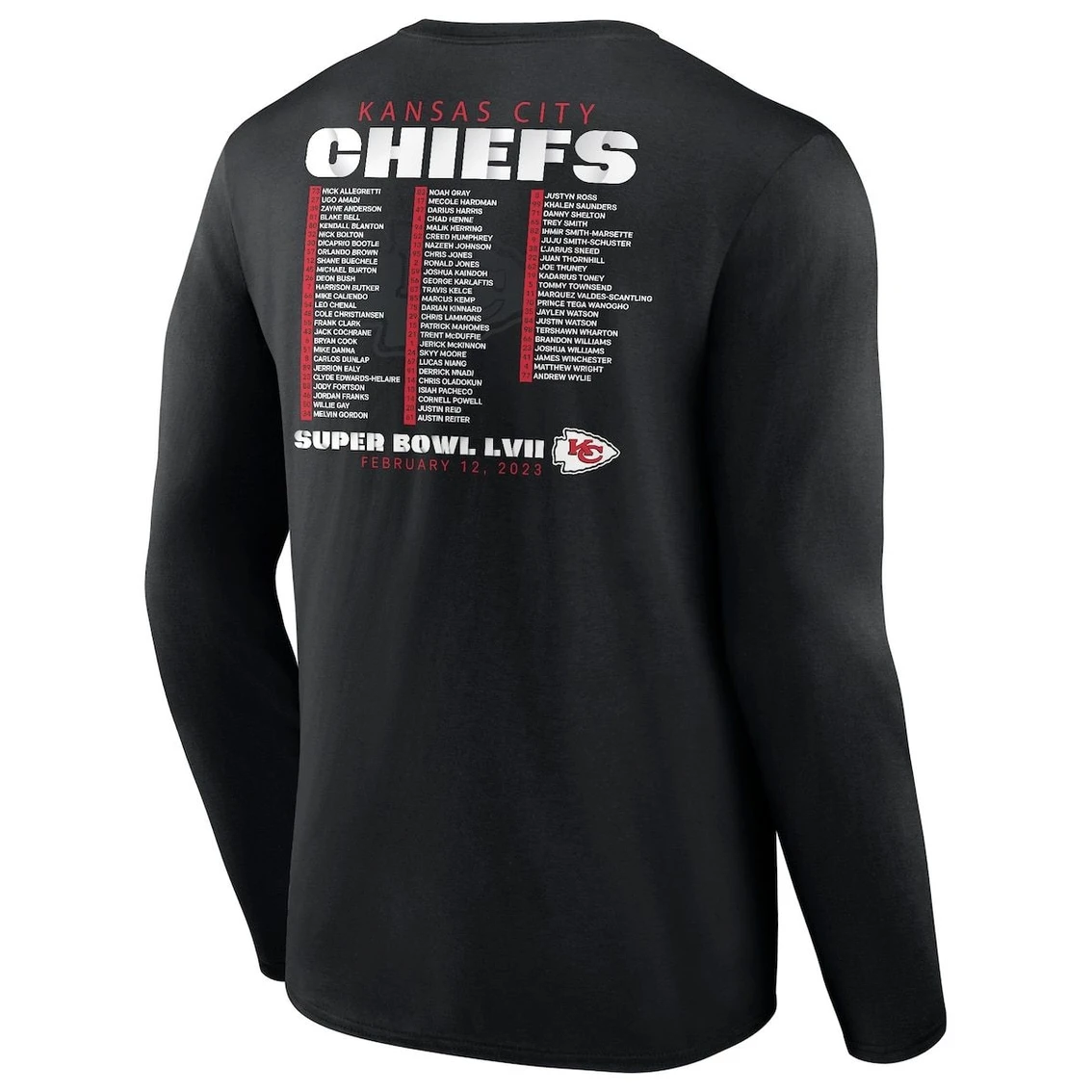 Fanatics Branded Men's Black Kansas City Chiefs Super Bowl LVII Varsity Roster Long Sleeve T-Shirt 6 Fanatics Branded Men's Black Kansas City Chiefs Super Bowl LVII Varsity Roster Long Sleeve T-Shirt - Image 4