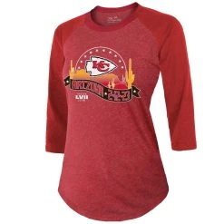 Majestic Threads Women's Threads Red Kansas City Chiefs Super Bowl LVII Desert Tri-Blend Raglan 3/4 Sleeve T-Shirt -Mitchell & Ness store DSCO1160611525 2910 ALT2