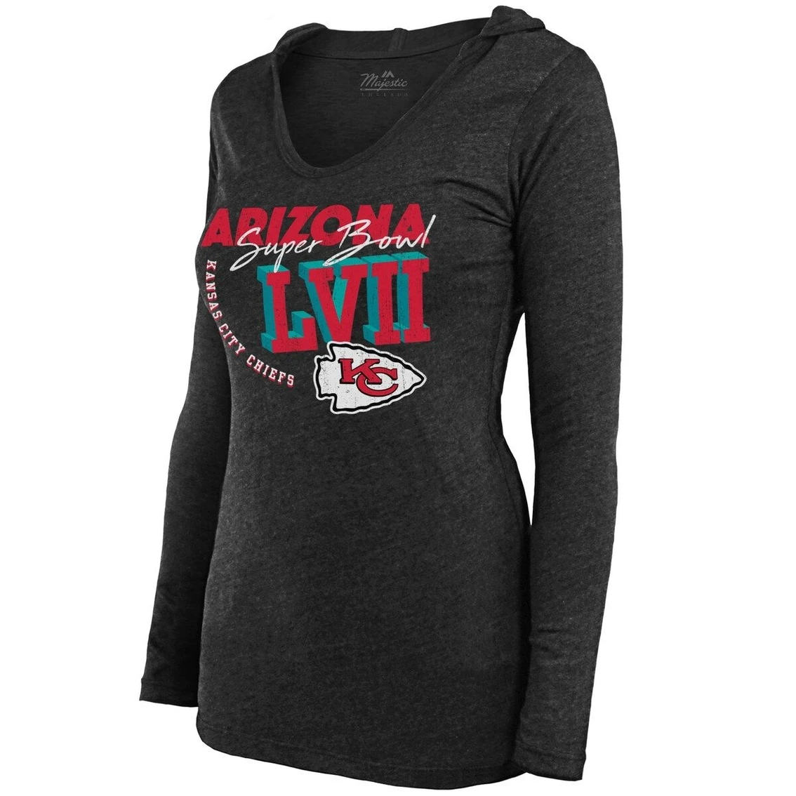 Majestic Threads Women's Threads Black Kansas City Chiefs Super Bowl LVII High Tide Tri-Blend V-Neck Long Sleeve Hoodie T-Shirt 5 Majestic Threads Women's Threads Black Kansas City Chiefs Super Bowl LVII High Tide Tri-Blend V-Neck Long Sleeve Hoodie T-Shirt - Image 3