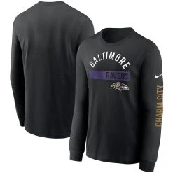 Nike Men's Black Baltimore Ravens Fan Gear Color Bar Long Sleeve T-Shirt