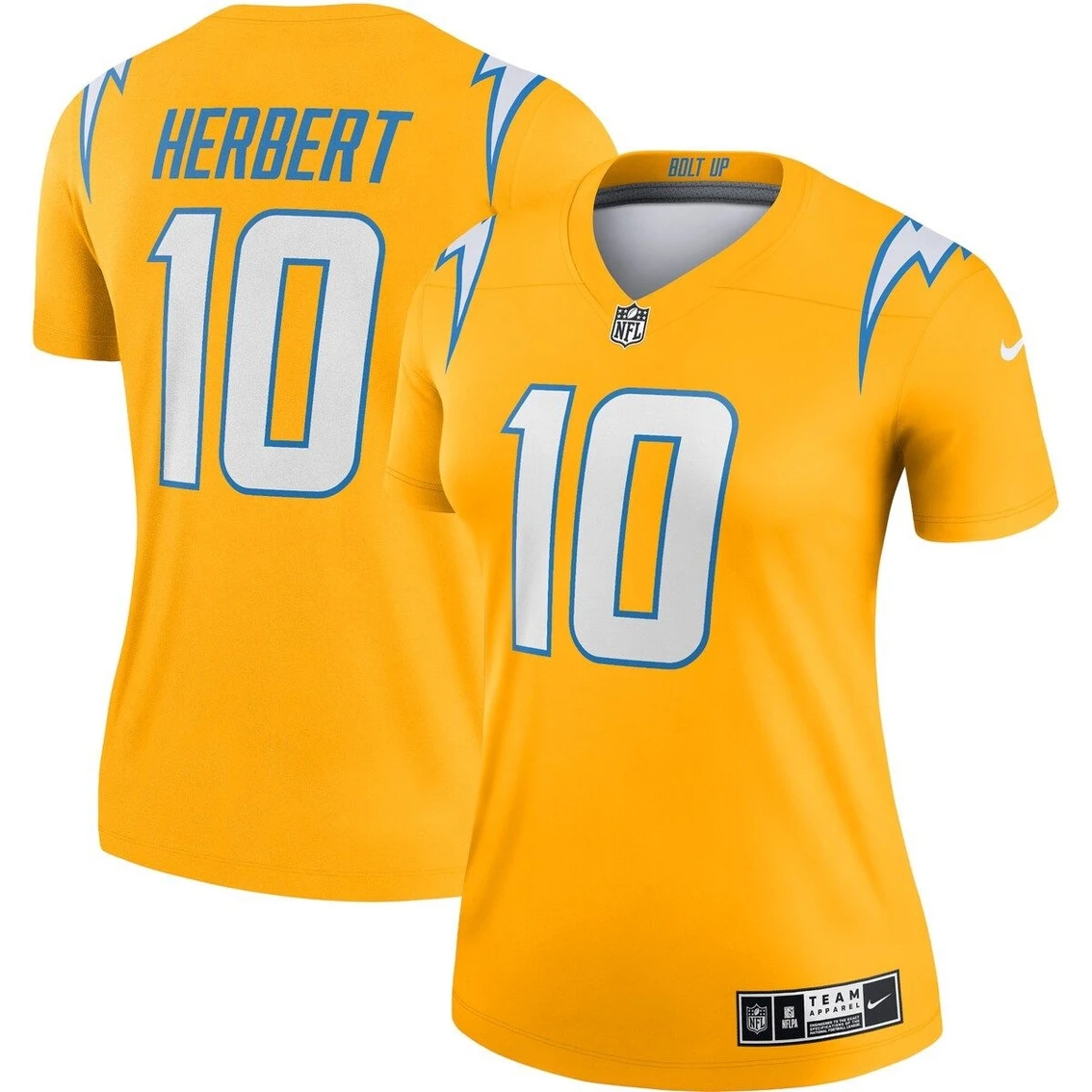 Nike Women's Justin Herbert Gold Los Angeles Chargers Inverted Legend Jersey 4 Nike Women's Justin Herbert Gold Los Angeles Chargers Inverted Legend Jersey - Image 2