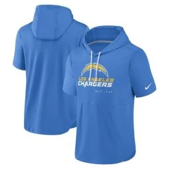 Nike Men's Powder Blue Los Angeles Chargers Short Sleeve Pullover Hoodie